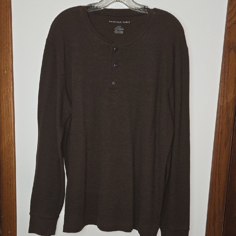 American Eagle Outfitters Men's Chocolate Long Sleeve Henley